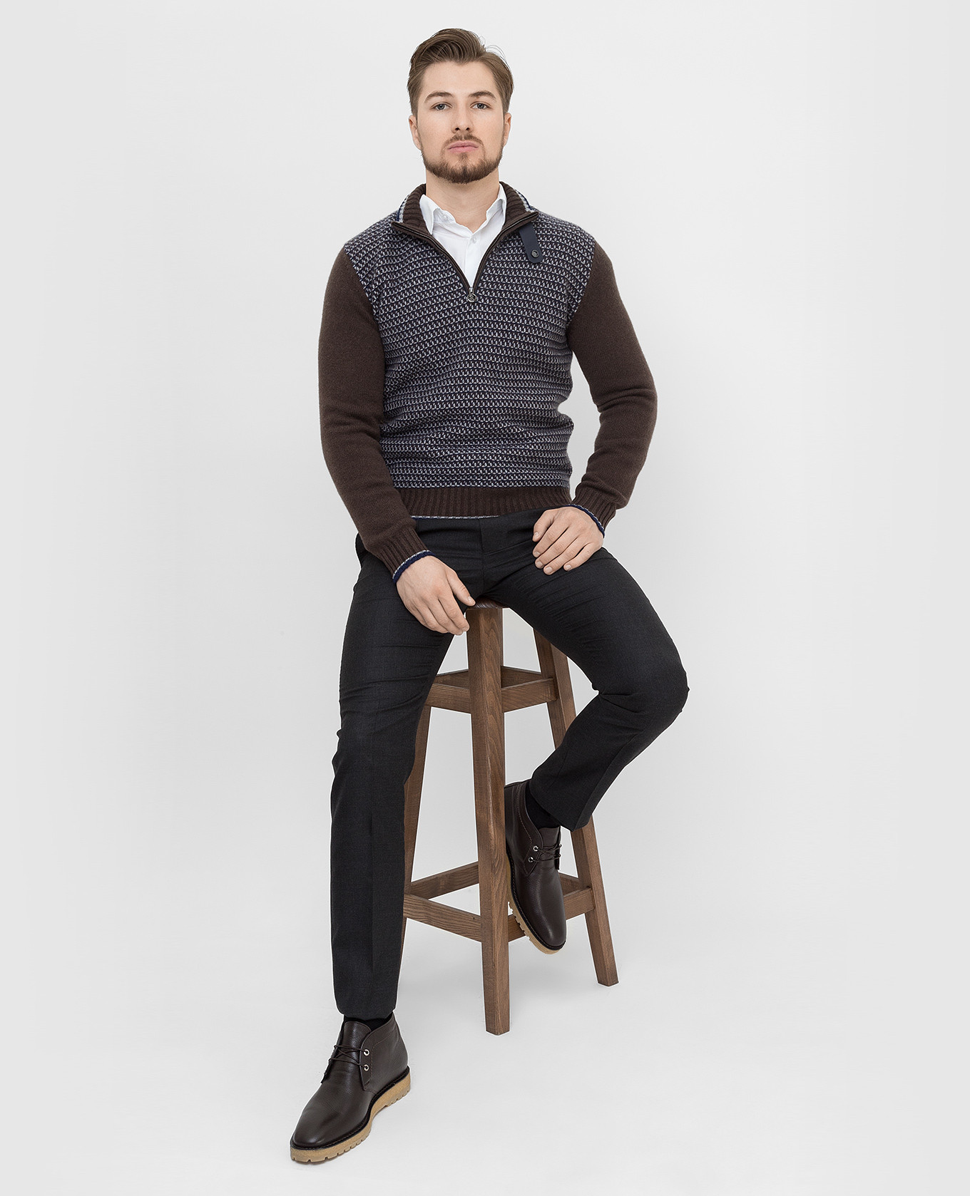 Stefano Ricci Коричневый свитер из кашемира в узор K606238L03F21420 изображение 2