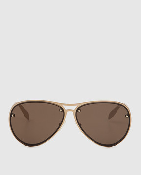 Alexander McQueen Коричневые солнцезащитные очки-авиаторы AM0102S30001835