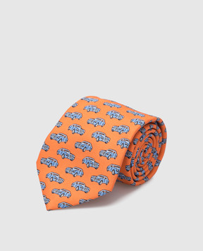 Stefano Ricci Детский оранжевый шелковый набор из галстука и платка-паше в узор YDHNG400