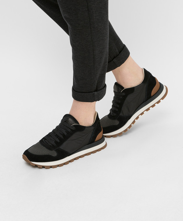 Brunello Cucinelli Черные кроссовки с цепочками из эколатуни MZSFG1960P изображение 2