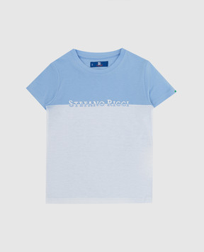 Stefano Ricci Детская голубая футболка с вышивкой логотипа YNH9200190803