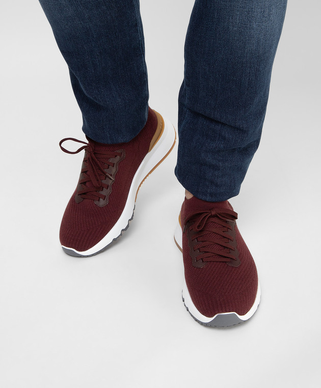 Brunello Cucinelli Бордовые кроссовки из шерсти MZUWLBO253 изображение 2
