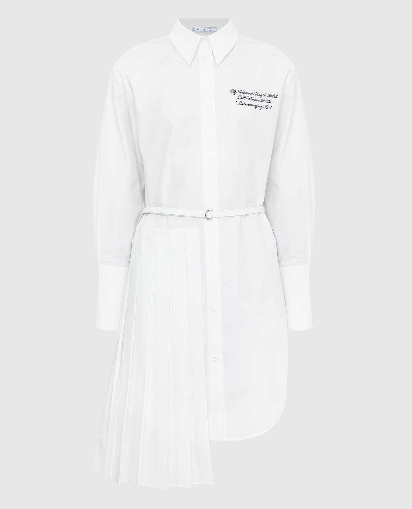 

Платье-рубашка с плиссе и вышивкой, Белый, Повседневные платья