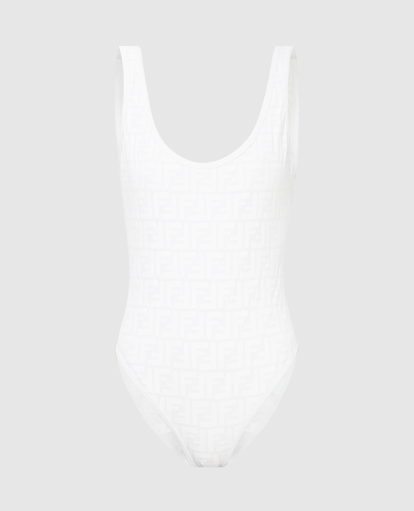 White swimsuit with textured pattern "FF"