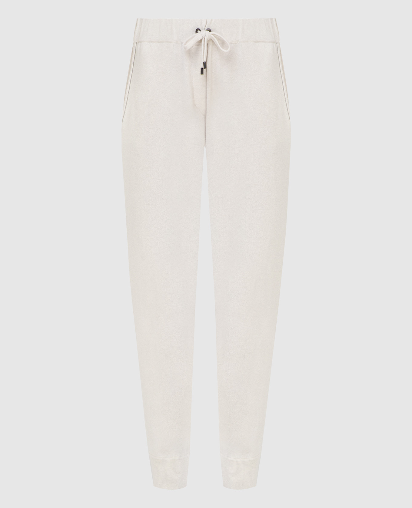 Light beige wool, cashmere and silk joggers