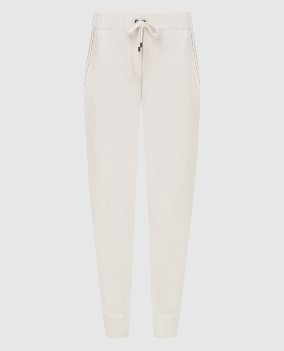Light beige wool, cashmere and silk joggers