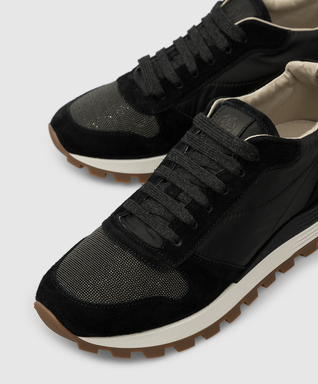 Brunello Cucinelli Черные кроссовки с цепочками из эколатуни MZSFG1960P изображение 5