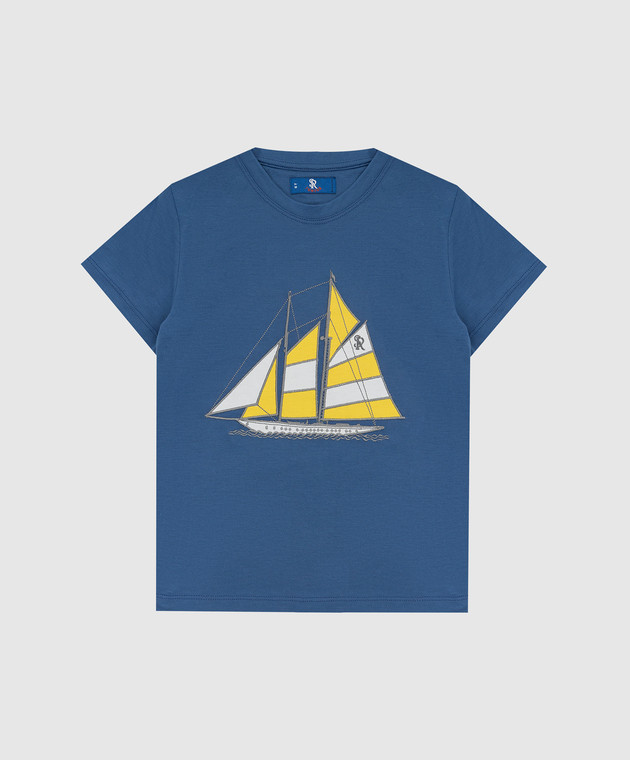 Stefano Ricci Детская синяя футболка с вышивкой YNH8200130803