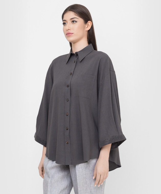Brunello Cucinelli Темно-серая льняная рубашка oversize MH999MN406 изображение 3
