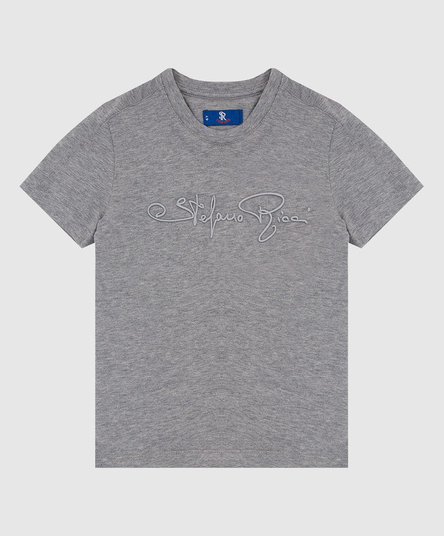Stefano Ricci Детская серая футболка с вышивкой логотипа YNH0200240803