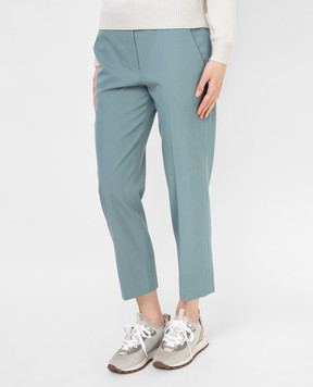 Brunello Cucinelli Зеленые укороченные брюки из шерсти MP033P7756