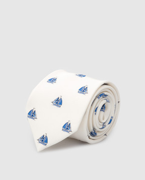 Stefano Ricci Дитячий білий шовковий набір з краватки та хустки-паші у візерунок YDHNG600