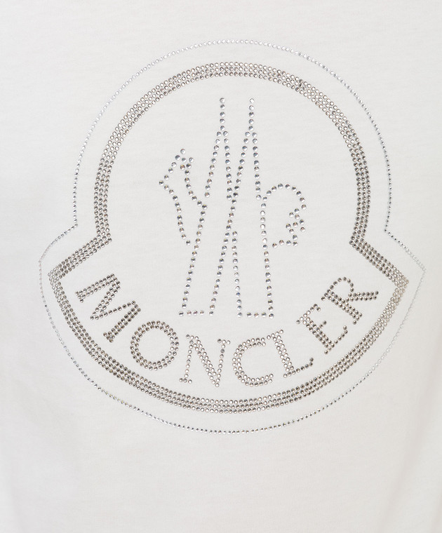 Moncler Белая футболка с эмблемой в кристаллы 8C00008829FB изображение 5