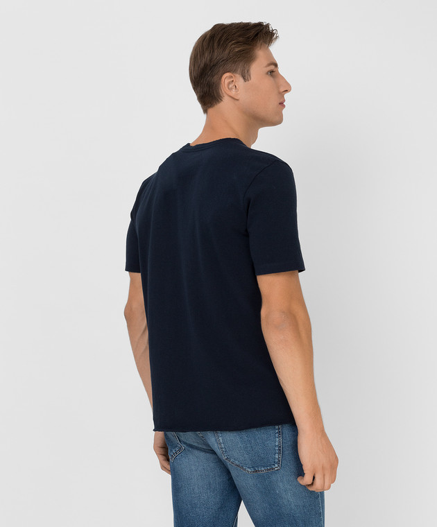 Saint Laurent Темно-синяя футболка с принтом 668818YB2UH изображение 4