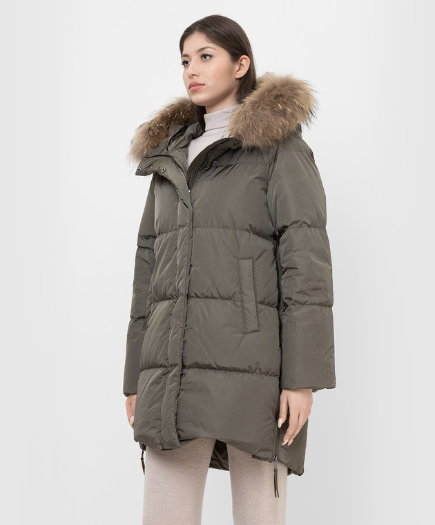 Max Mara Weekend Пуховая куртка Bembo цвета хаки с мехом BEMBO изображение 3