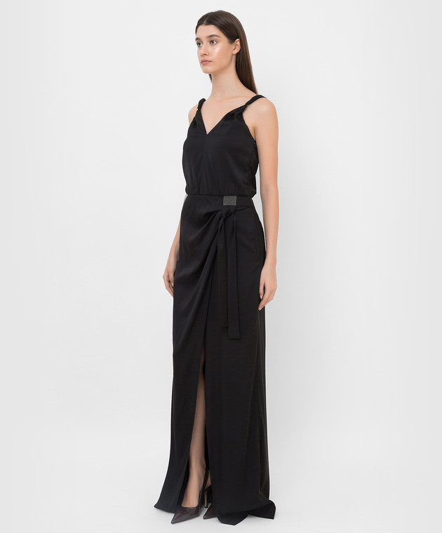 Brunello Cucinelli Черное платье с разрезом и цепочками MH966ABO71 изображение 3