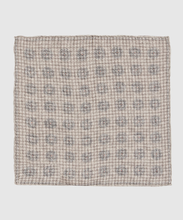 Brunello Cucinelli Светло-серый льняной платок в узор MQ8500091 изображение 3