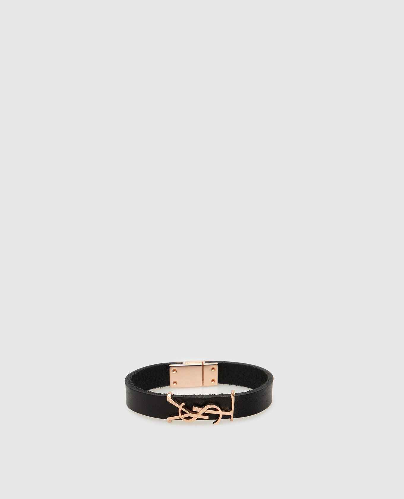 

Кожаный браслет с металлической эмблемой логотипа Saint Laurent, Черный, Браслеты