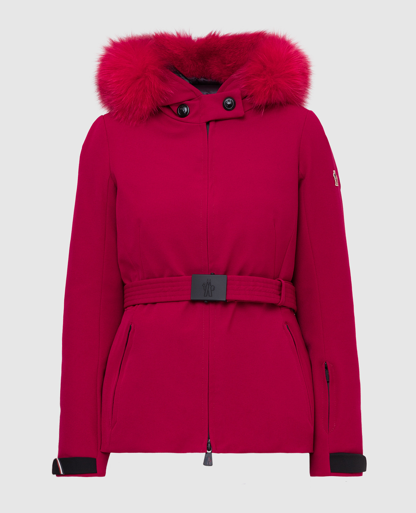 

Малиновый горнолыжный пуховик с мехом лисы Moncler Grenoble, Пуховики