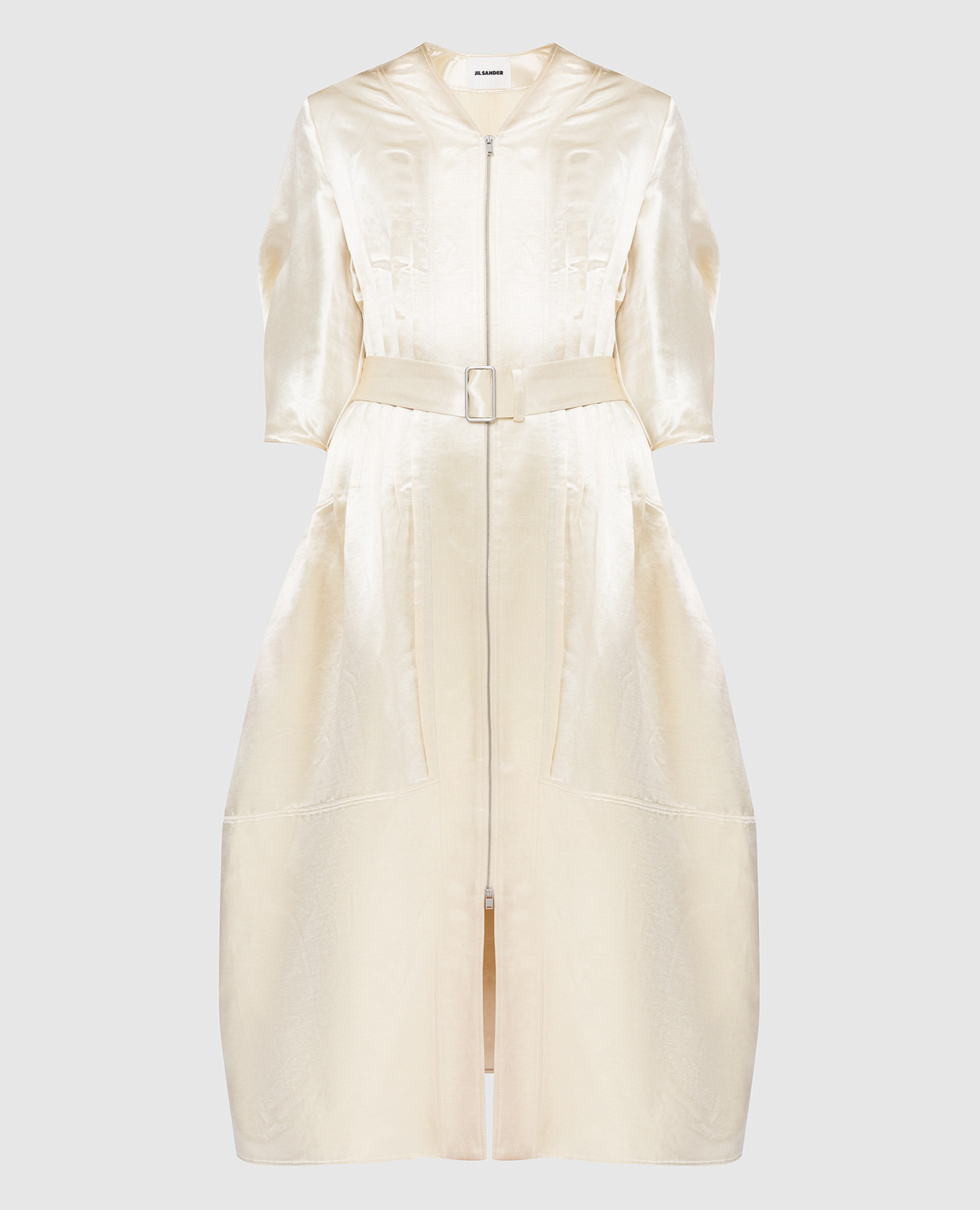 

Платье миди из льна и шелка, Бежевый, Повседневные платья