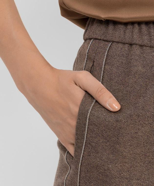 Peserico Темно-бежевые брюки из  шерсти с цепочками P0474206520 изображение 5