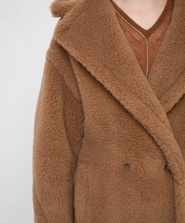 Max Mara Бежевое двубортное пальто Teddy Bear Icon из верблюжьей шерсти и шелка TEDDY изображение 5