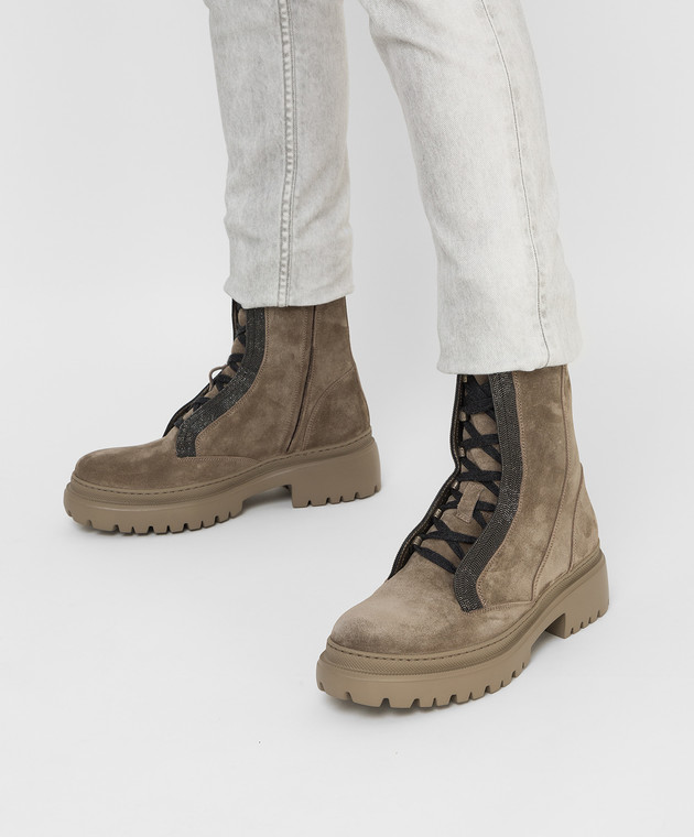 Brunello Cucinelli Замшевые ботинки с цепочками из эколатуни MZSFG2009P изображение 2