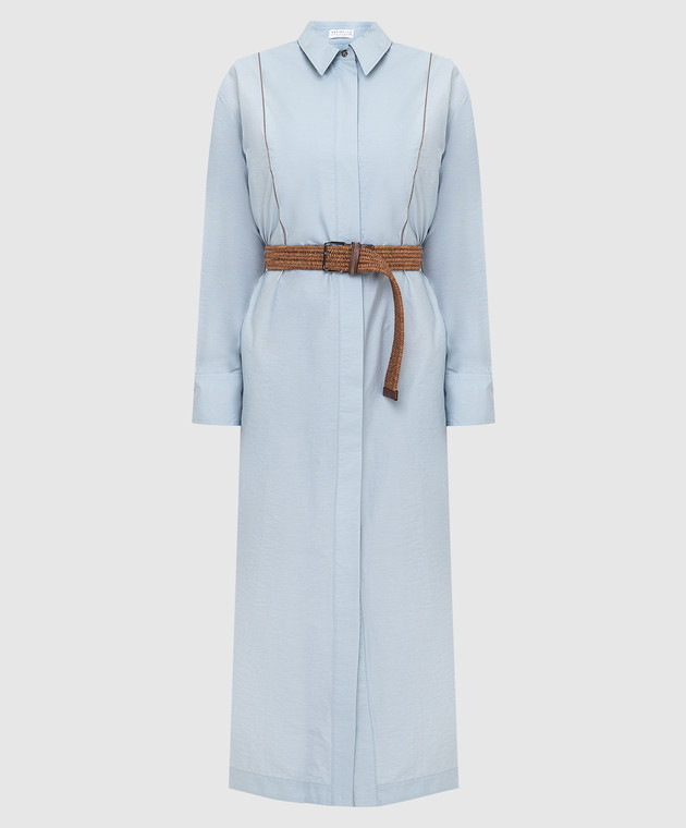 Brunello Cucinelli Голубое платье-рубашка с разрезами и цепочками M0F79A4908