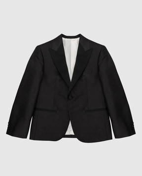 Stefano Ricci Детский черный шелковый пиджак в узор Y2RF731000HC5270