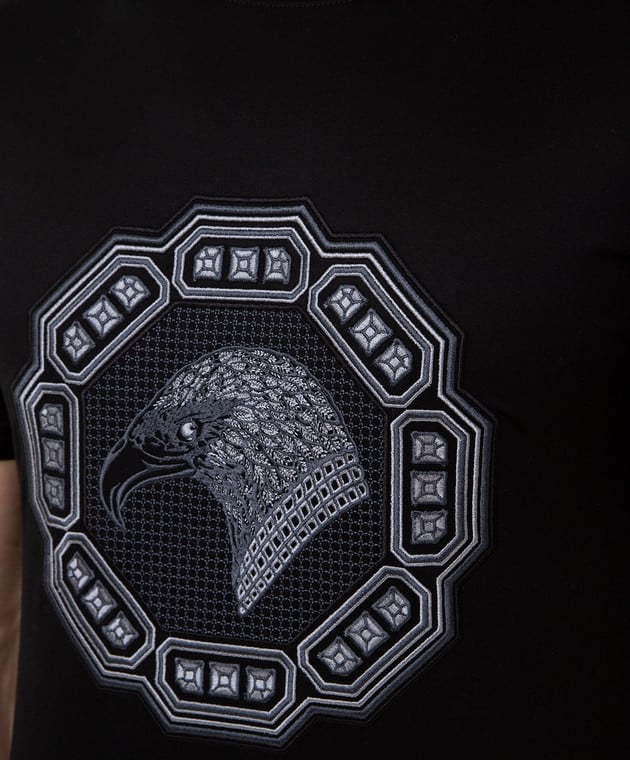 Stefano Ricci Чорна футболка з вишивкою емблеми логотипу MNH1401310TE0001 зображення 5