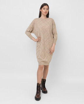 Brunello Cucinelli Бежевое платье из кашемира с пайетками M12173A90
