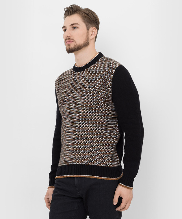 Stefano Ricci Черный свитер из кашемира в узор K606238G01F21420 изображение 3