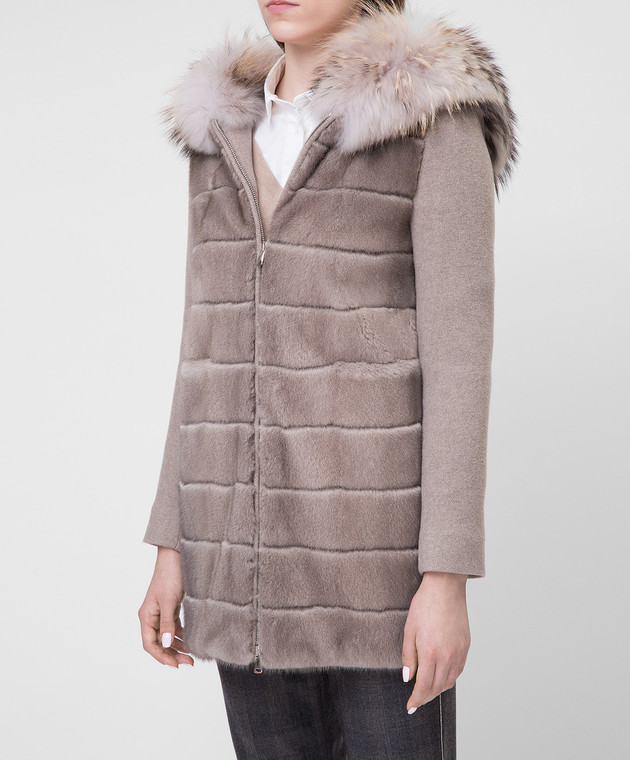 Real Furs House Бежевое пальто с мехом енота 922RFH изображение 3
