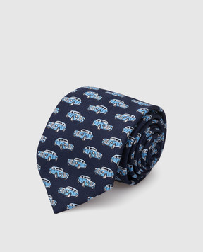 Stefano Ricci Дитячий синій шовковий набір з краватки та хустки-паші у візерунок YDHNG400