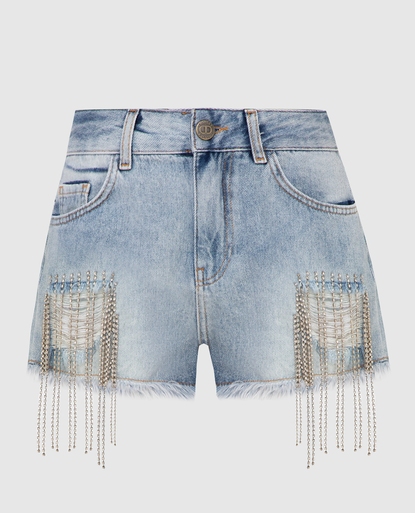 

Джинсовые шорты с прорехами и кристаллами, Светло-синий, Шорты