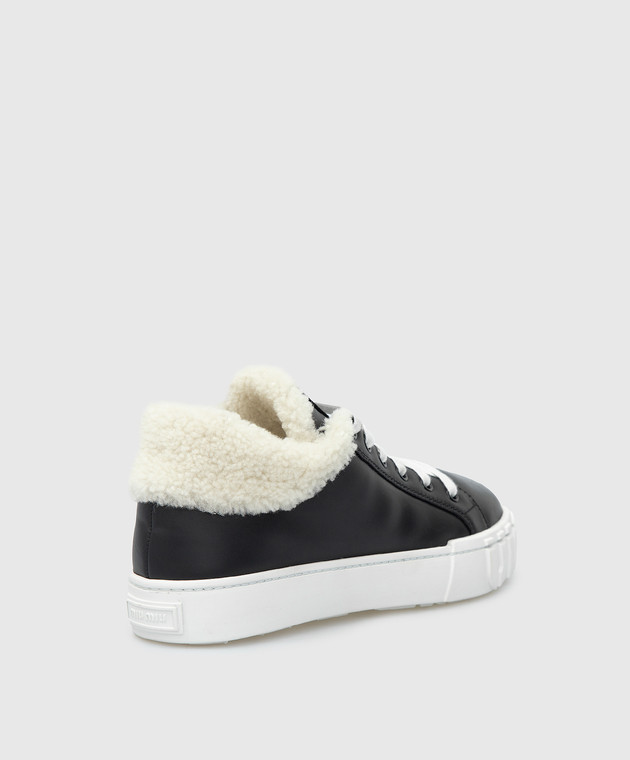Miu Miu Черные кожаные сникеры на меху 5T380D3L0Y изображение 4