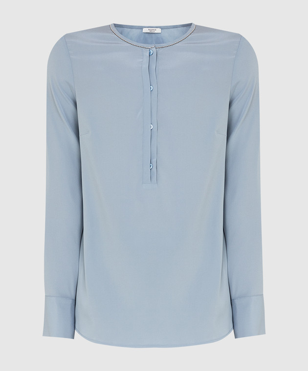 Peserico Блакитна шовкова блуза з ланцюжками S0660607325