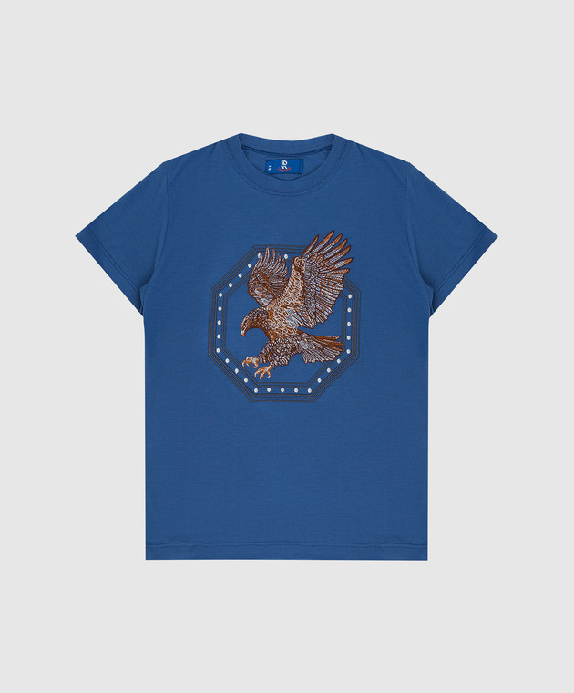 Stefano Ricci Детская синяя футболка с вышивкой эмблемы YNH8200140803