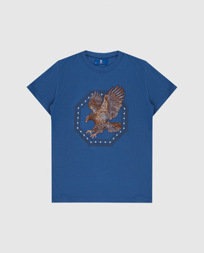 Stefano Ricci Дитяча синя футболка з вишивкою логотип YNH8200140803