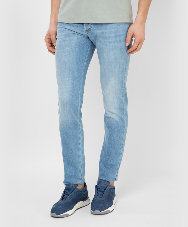 Brunello Cucinelli Голубые джинсы-скинни с эффектом потертости ME246J2010 изображение 3