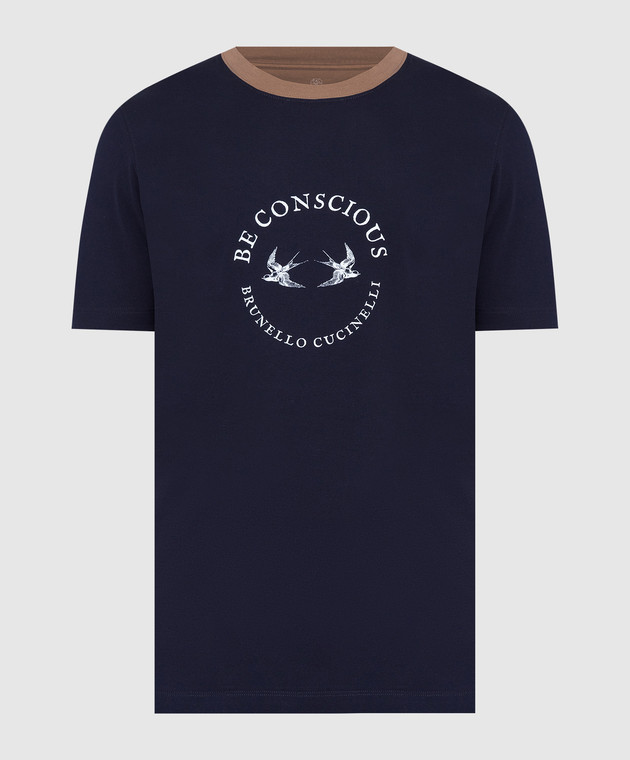 Brunello Cucinelli Темно-синяя футболка с принтом M0T617137