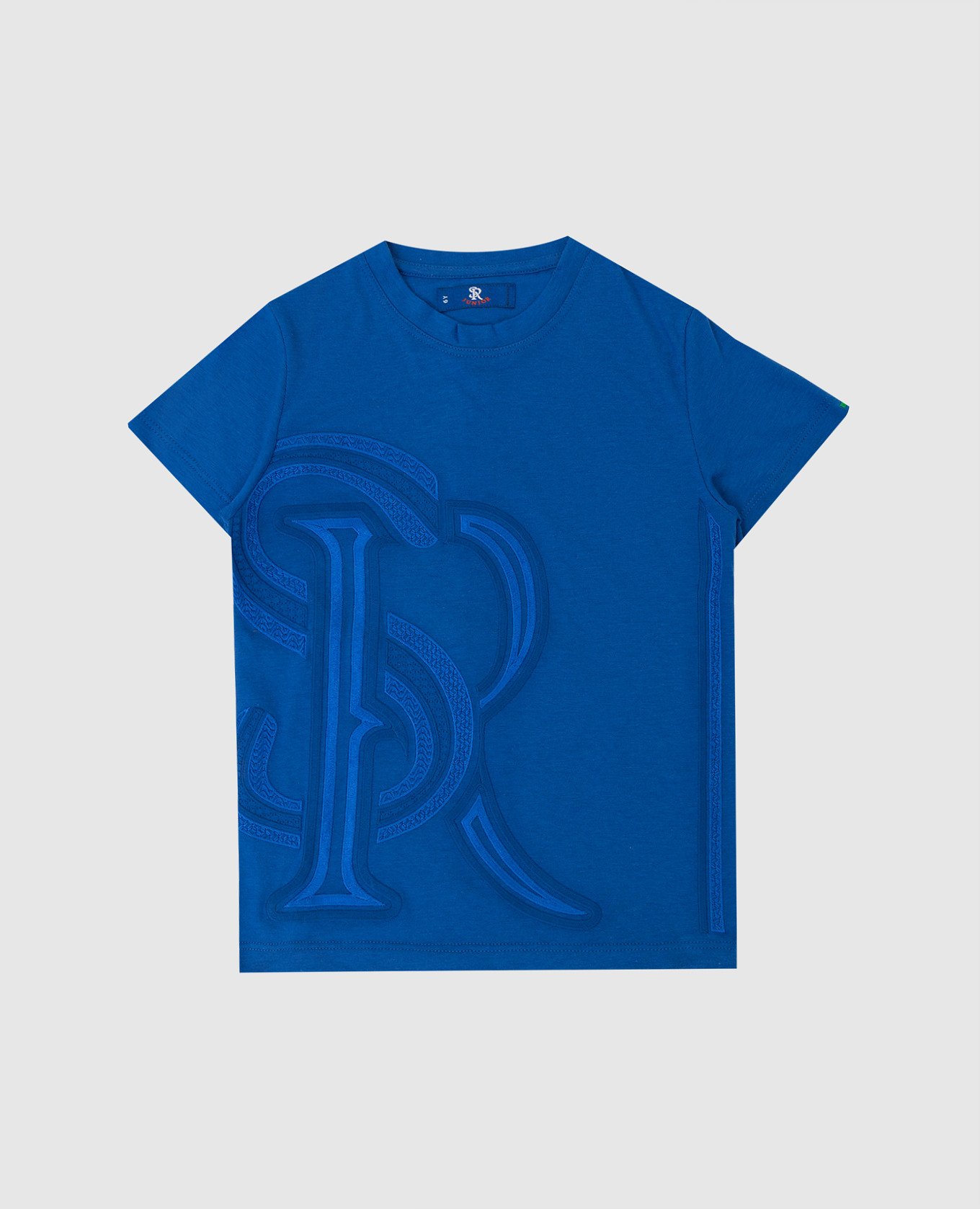 Stefano Ricci Детская синяя футболка с вышивкой монограммы YNH0300290803