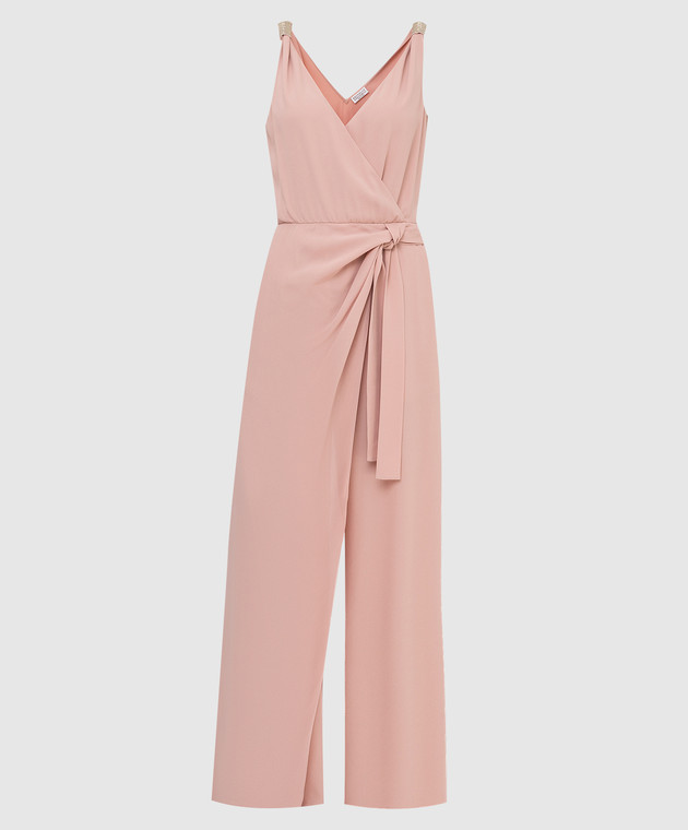 Brunello Cucinelli Powdery silk jumpsuit with slit and chains MF906BO799