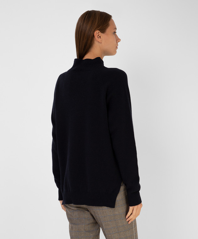 Peserico Темно-синий свитер из шерсти, шелка и кашемира с разрезами S99450F0709018 изображение 4
