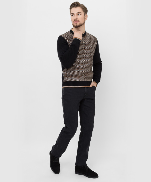 Stefano Ricci Черный свитер из кашемира в узор K606238G01F21420 изображение 2