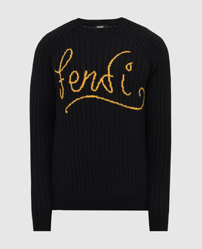 Fendi Чорний светр із вовни з візерунком логотипу FZY451AH33