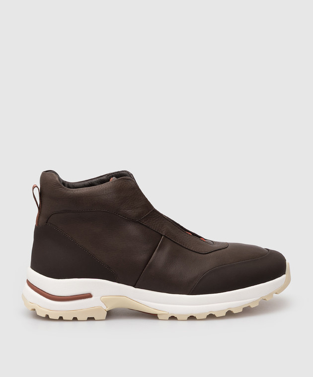 Loro Piana Темно-коричневые кожаные ботинки Trail Walk FAL9349