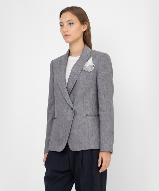 BRUNELLO CUCINELLI Double-Breasted Herringbone Linen Suit Jacket