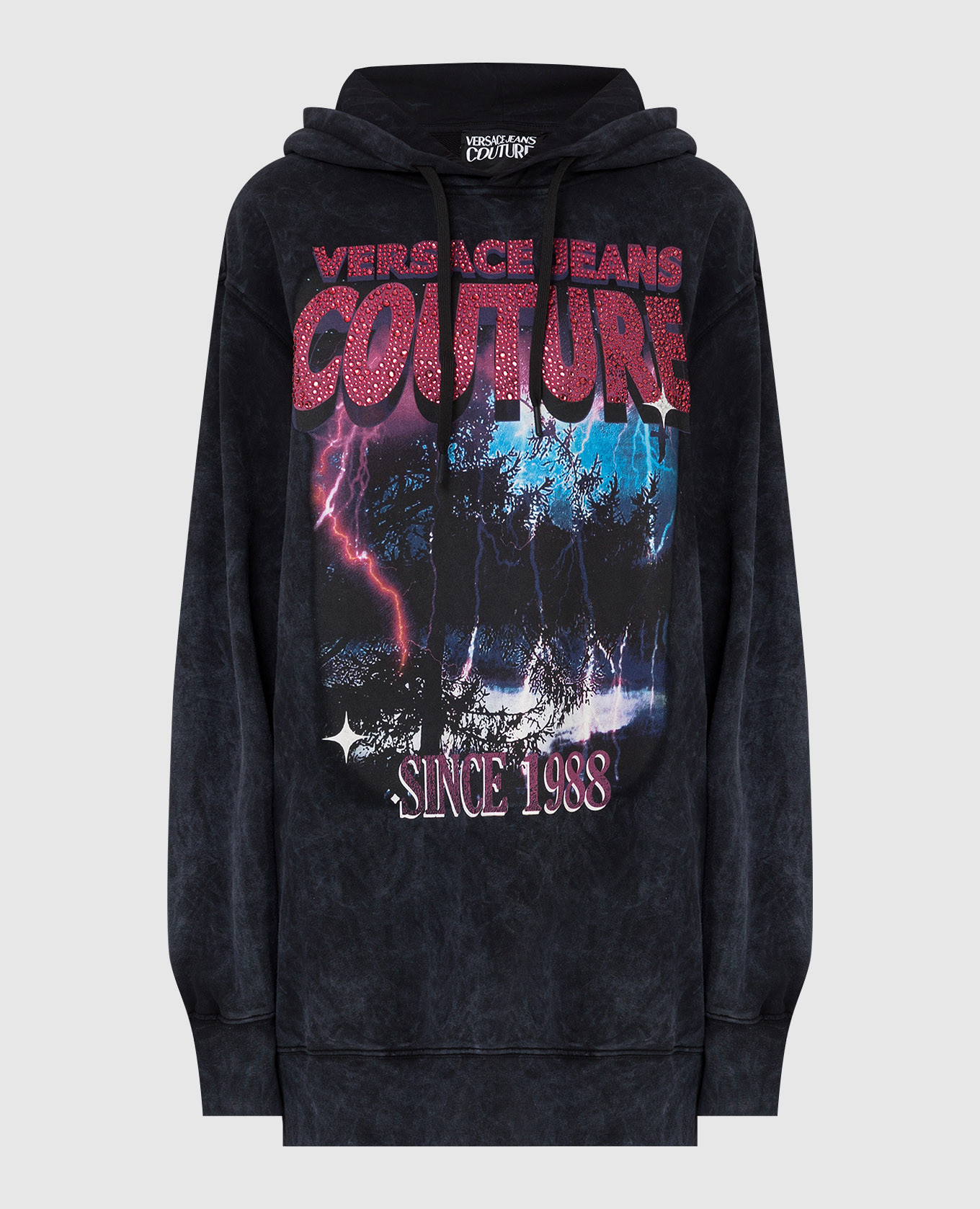 Худи с принтом логотипа и кристаллами Versace Jeans Couture
