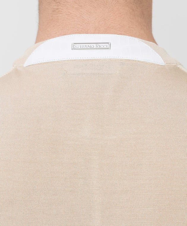 Stefano Ricci Светло-бежевая футболка из шелка K616006G12F20102 изображение 5